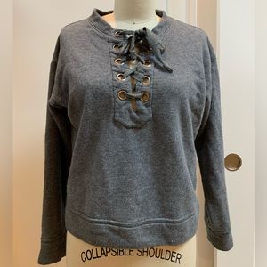 Mother women’s charcoal lace up neck sweatshirt small
